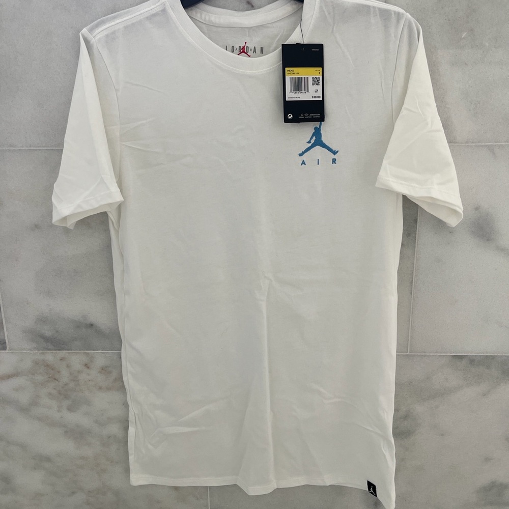 Jordan White Short-Sleeve Tee with Blue Jumpman Logo